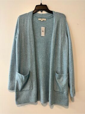 NWT LOFT Cozy Powder Blue Open Cardigan with Pockets